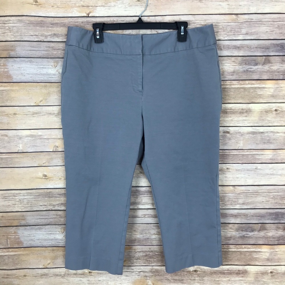 Laura Ashley Pants Womens 16 Gray Straight Leg Twill Mid Rise Stretch Flat Front
